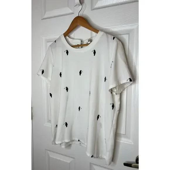 Ann Taylor Loft Outlet Women's White Toucan Print Top Blouse Shirt Size Large - Picture 3 of 7